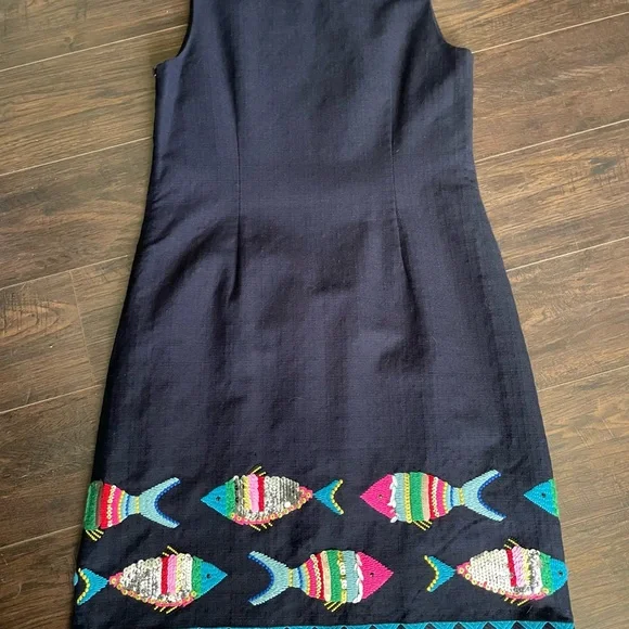 Talbots Dress size 10 Women A Line Tweed Sequins Multicolor Embroidered Fish - Picture 3 of 8